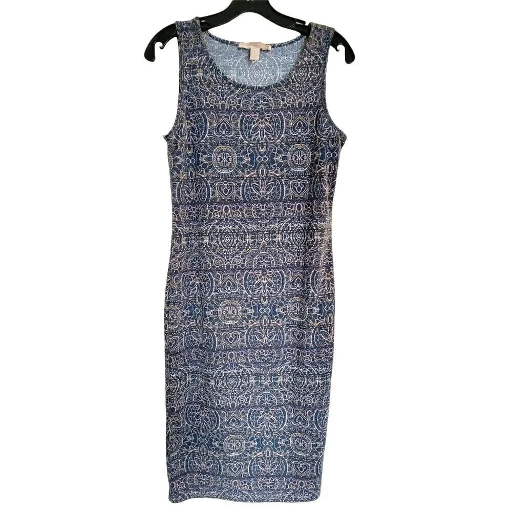 Forever 21 Blue Aztec Paisley Boho Sleeveless Midi Tank Sun Dress Size Medium